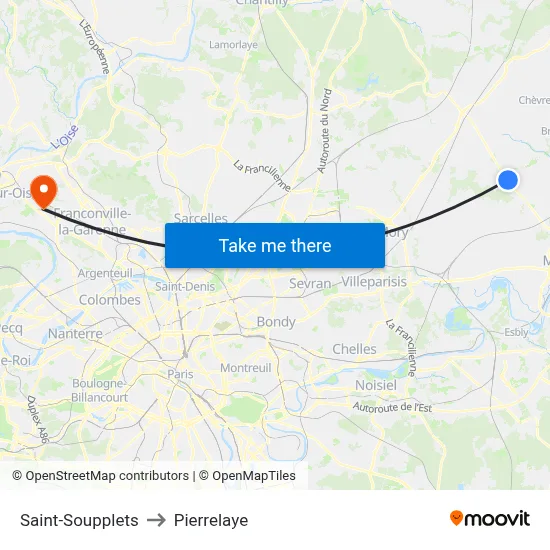 Saint-Soupplets to Pierrelaye map