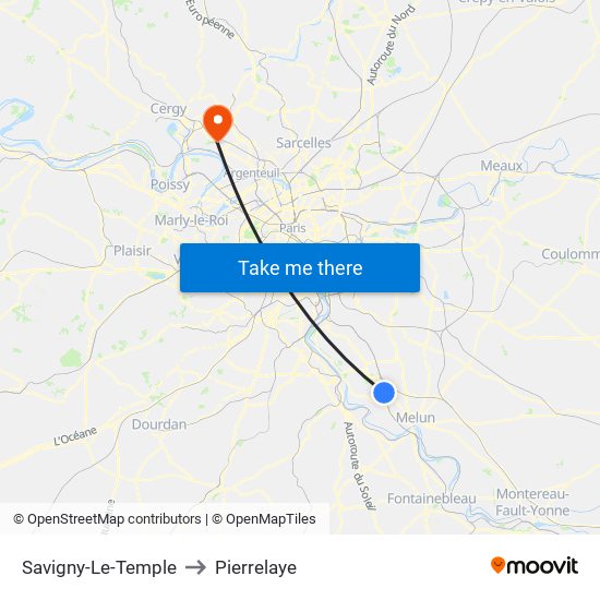 Savigny-Le-Temple to Pierrelaye map