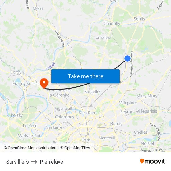 Survilliers to Pierrelaye map