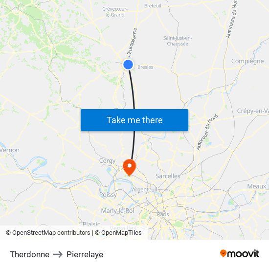 Therdonne to Pierrelaye map