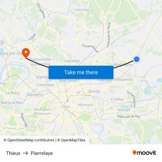 Thieux to Pierrelaye map