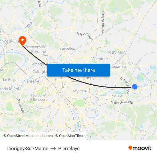 Thorigny-Sur-Marne to Pierrelaye map