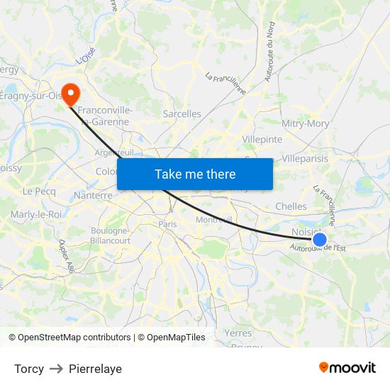 Torcy to Pierrelaye map