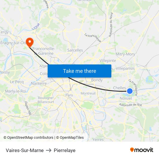 Vaires-Sur-Marne to Pierrelaye map