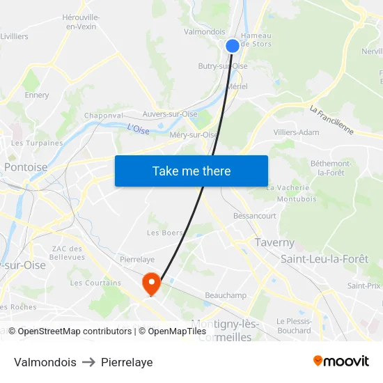 Valmondois to Pierrelaye map