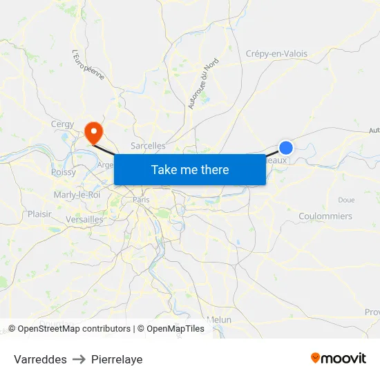 Varreddes to Pierrelaye map
