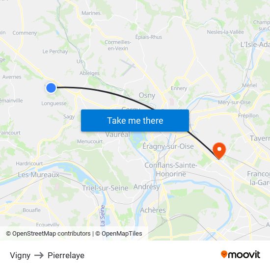 Vigny to Pierrelaye map