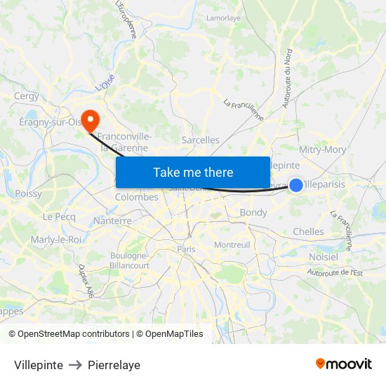 Villepinte to Pierrelaye map