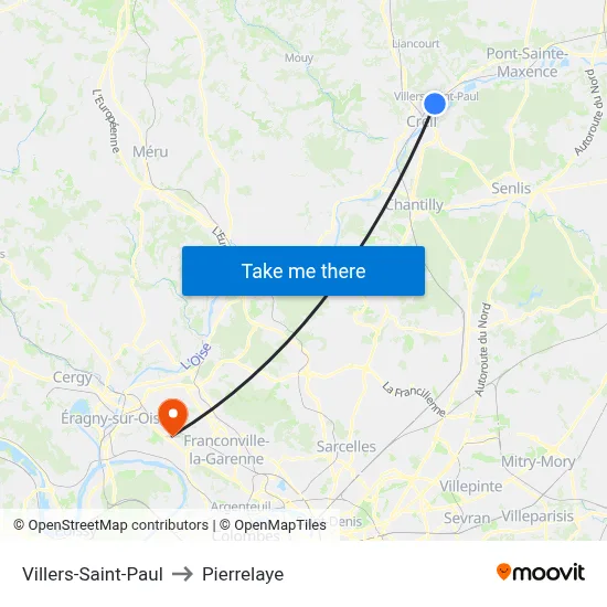 Villers-Saint-Paul to Pierrelaye map