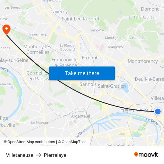 Villetaneuse to Pierrelaye map