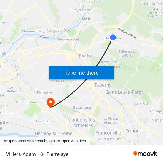 Villiers-Adam to Pierrelaye map