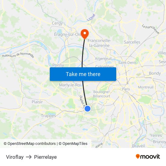 Viroflay to Pierrelaye map
