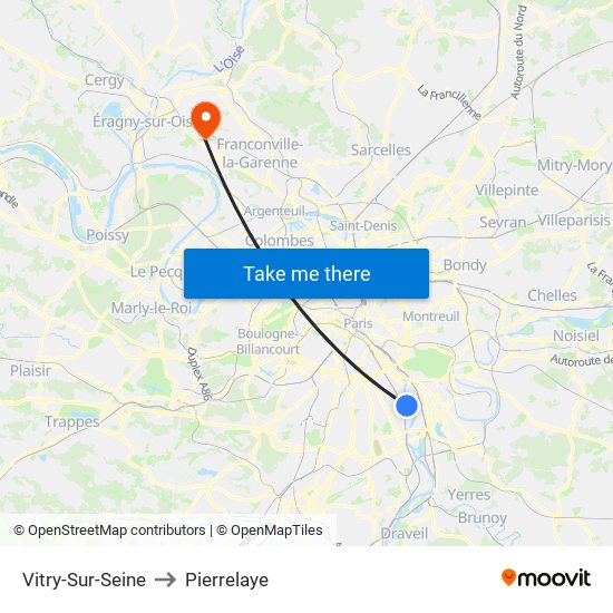 Vitry-Sur-Seine to Pierrelaye map