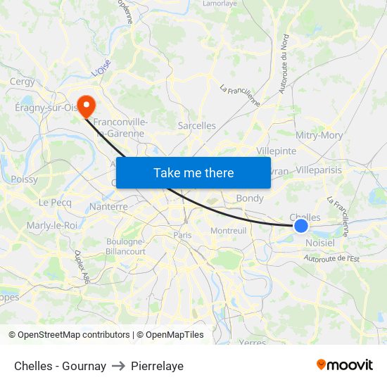 Chelles - Gournay to Pierrelaye map