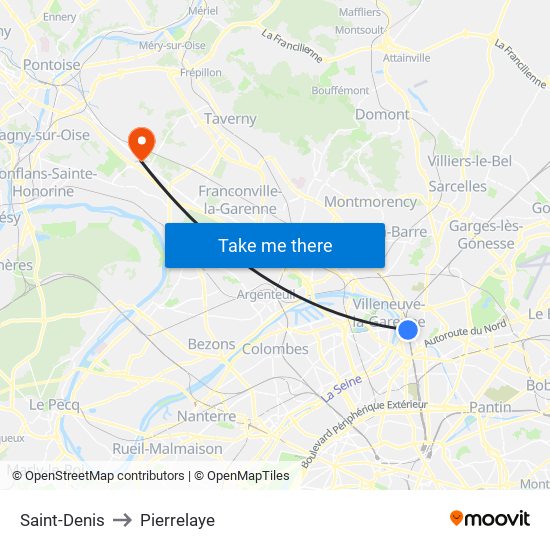 Saint-Denis to Pierrelaye map