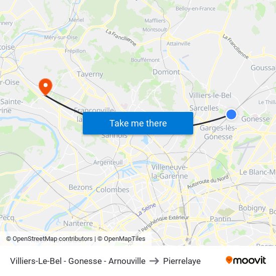 Villiers-Le-Bel - Gonesse - Arnouville to Pierrelaye map