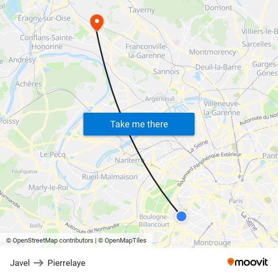 Javel to Pierrelaye map