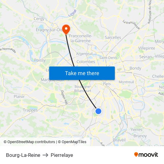 Bourg-La-Reine to Pierrelaye map