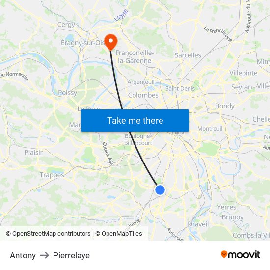 Antony to Pierrelaye map