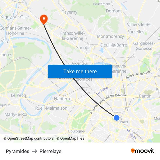 Pyramides to Pierrelaye map