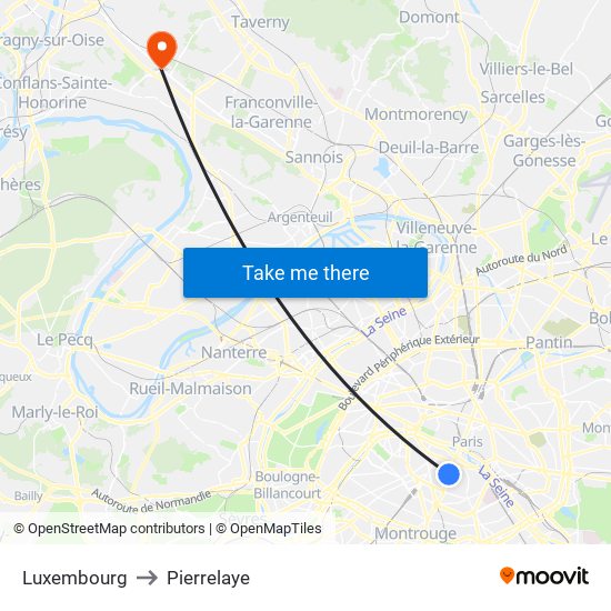 Luxembourg to Pierrelaye map