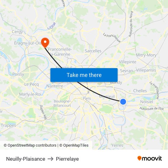 Neuilly-Plaisance to Pierrelaye map