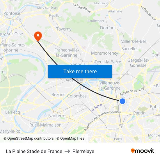 La Plaine Stade de France to Pierrelaye map