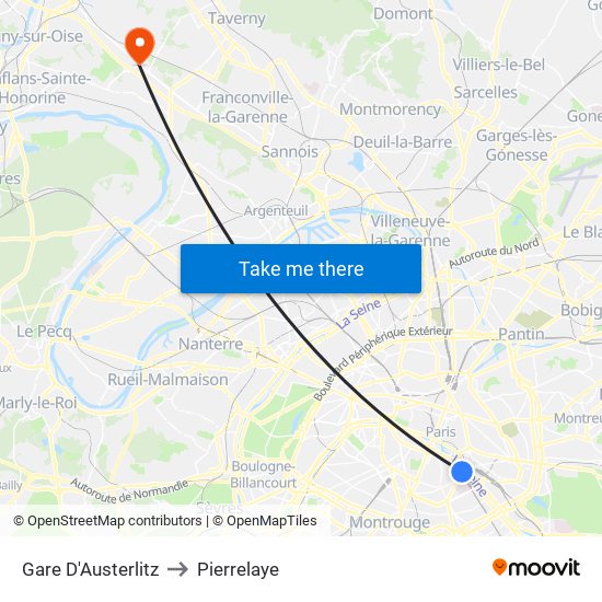 Gare D'Austerlitz to Pierrelaye map