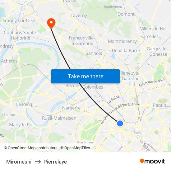 Miromesnil to Pierrelaye map
