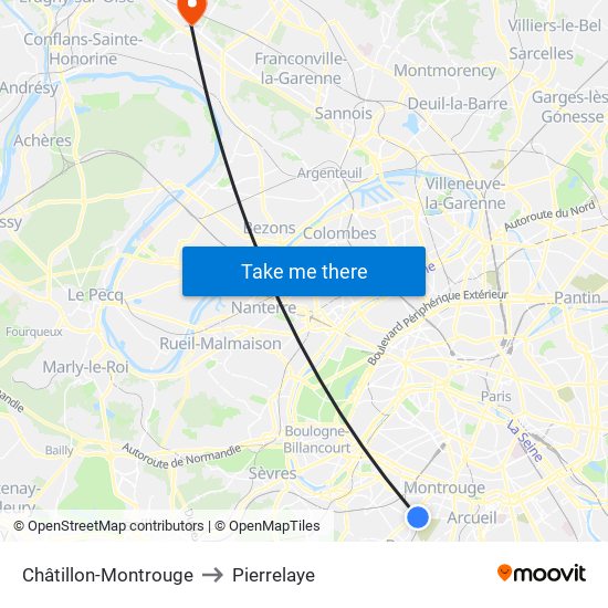 Châtillon-Montrouge to Pierrelaye map