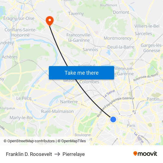 Franklin D. Roosevelt to Pierrelaye map