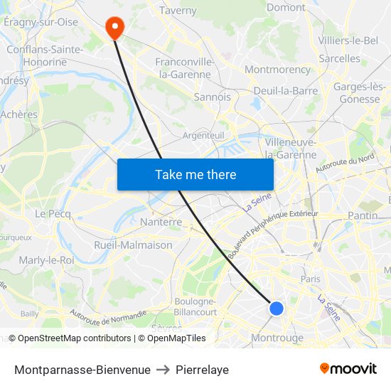 Montparnasse-Bienvenue to Pierrelaye map