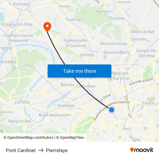 Pont Cardinet to Pierrelaye map