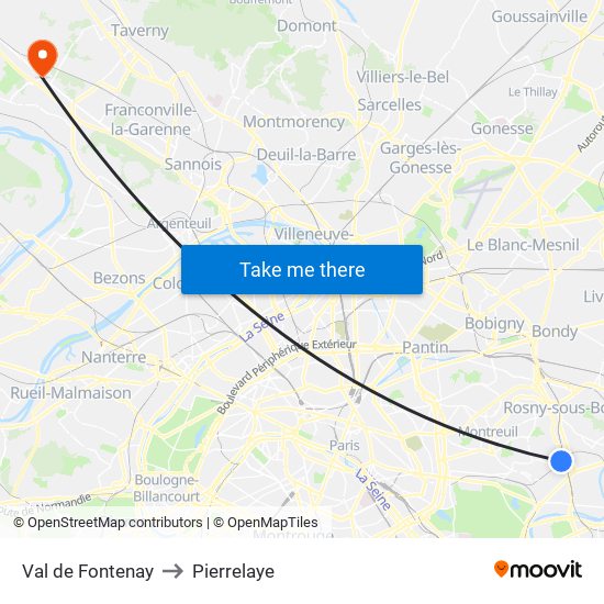 Val de Fontenay to Pierrelaye map