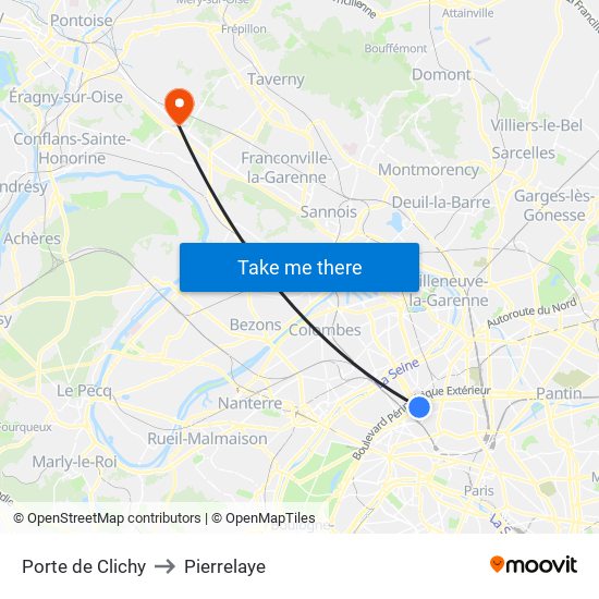 Porte de Clichy to Pierrelaye map