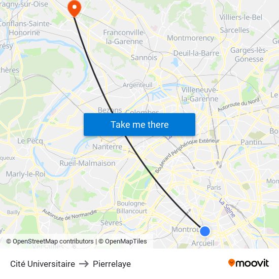 Cité Universitaire to Pierrelaye map