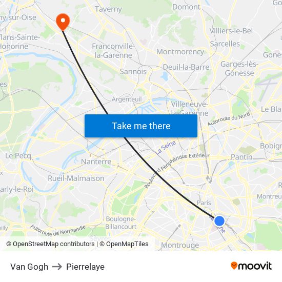 Van Gogh to Pierrelaye map