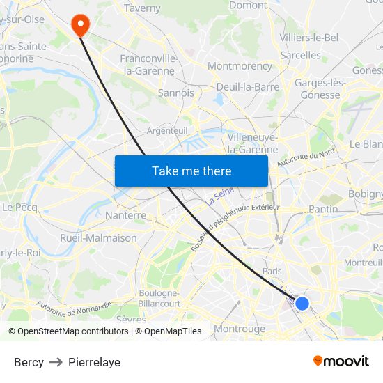Bercy to Pierrelaye map