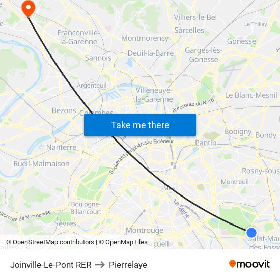 Joinville-Le-Pont RER to Pierrelaye map