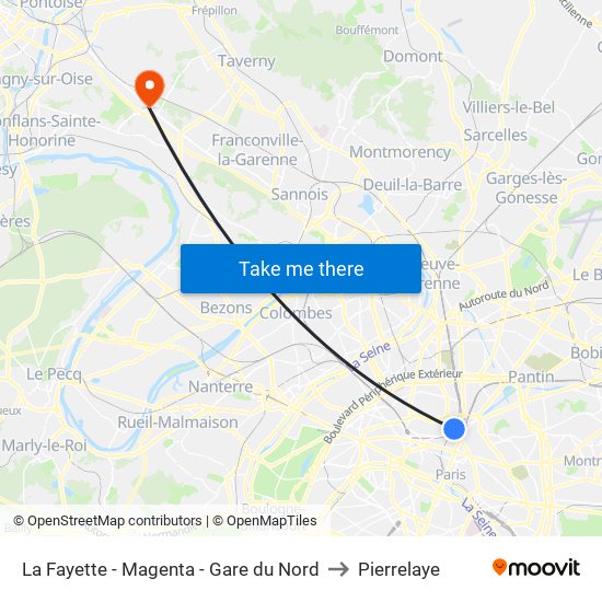 La Fayette - Magenta - Gare du Nord to Pierrelaye map
