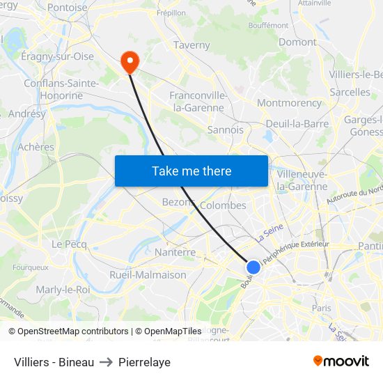 Villiers - Bineau to Pierrelaye map