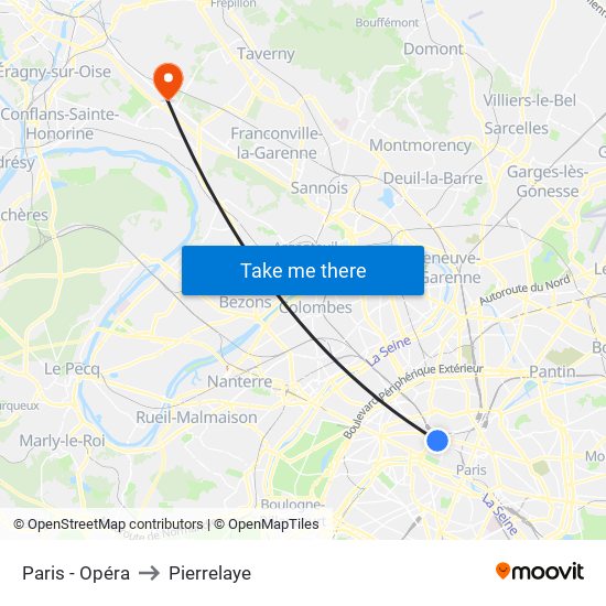 Paris - Opéra to Pierrelaye map