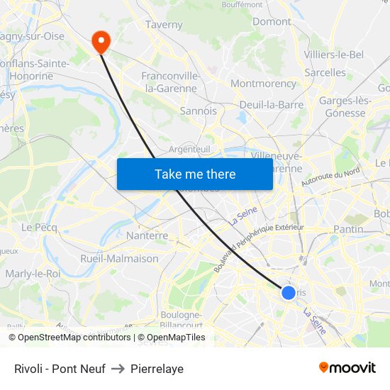 Rivoli - Pont Neuf to Pierrelaye map