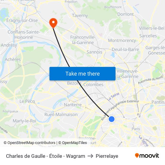 Charles de Gaulle - Étoile - Wagram to Pierrelaye map