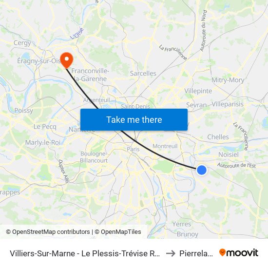 Villiers-Sur-Marne - Le Plessis-Trévise RER to Pierrelaye map