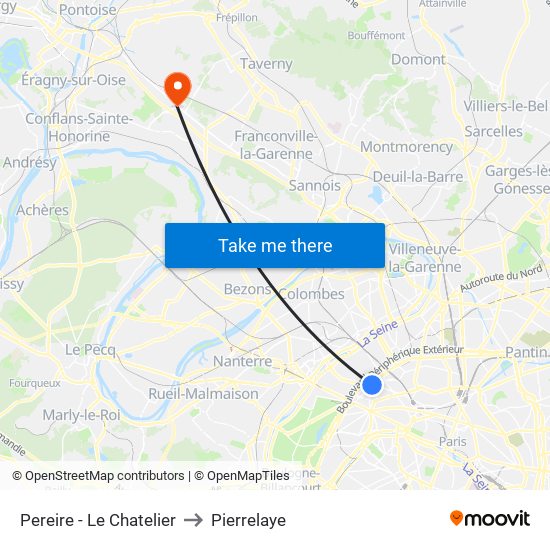 Pereire - Le Chatelier to Pierrelaye map