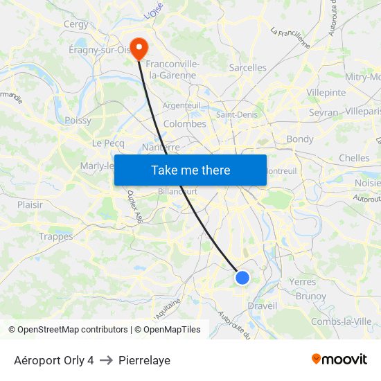 Aéroport Orly 4 to Pierrelaye map