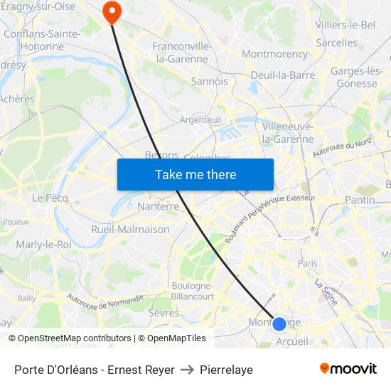 Porte D'Orléans - Ernest Reyer to Pierrelaye map