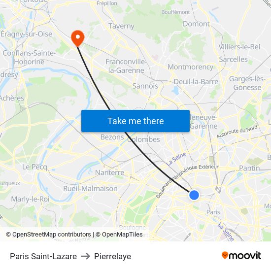 Paris Saint-Lazare to Pierrelaye map