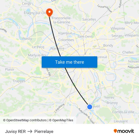 Juvisy RER to Pierrelaye map